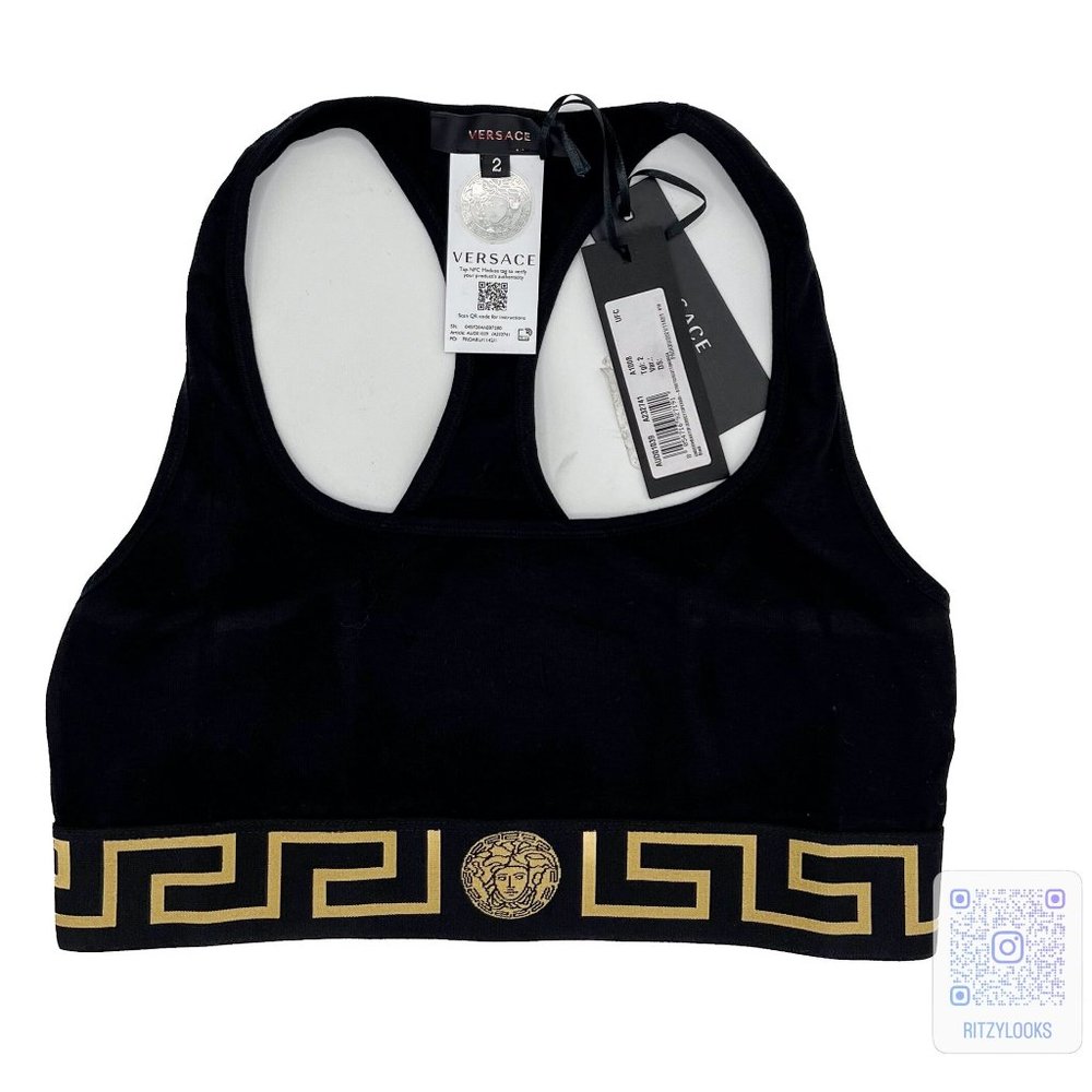 Versace Black & Gold Greca Border Medusa Sports Bra Size 2
